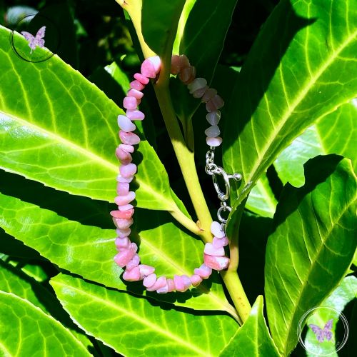 Pink Opal Chip Bracelet With Silver Toggle Clasp